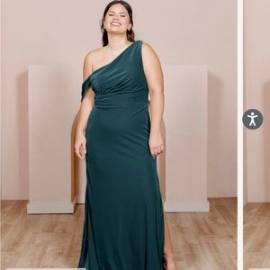 Only worn once velvet, dusty blue petite length to slit dress